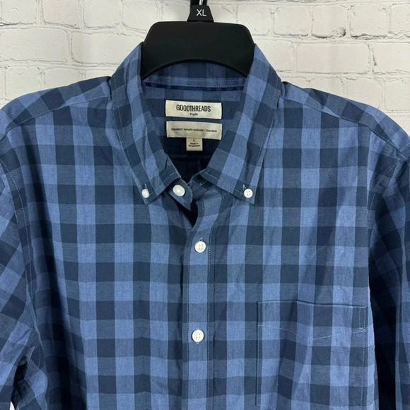Goodthreads Blue Plaid Casual Long Sleeve Button Down Shirt Size Large - Picture 2 of 8